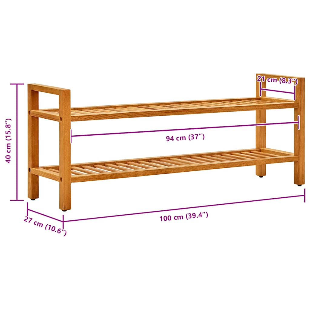 Shoe Rack with 2 Shelves 100x27x40 cm Solid Oak Wood