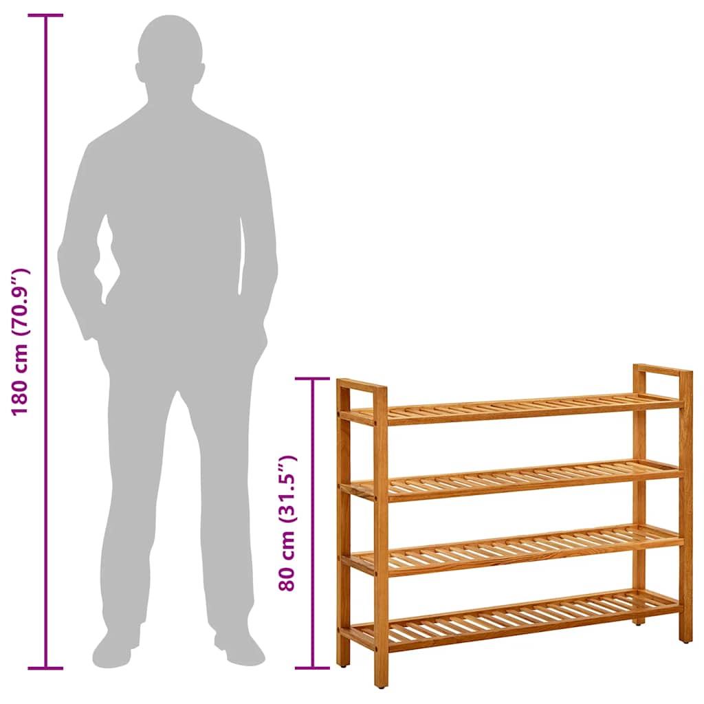 Shoe Rack with 4 Shelves 100x27x80 cm Solid Oak Wood