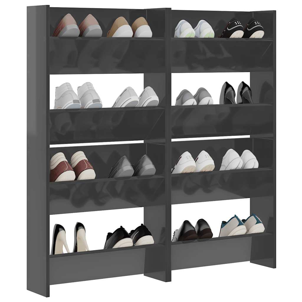 Wall Shoe Cabinets 4 pcs High Gloss Grey 60x18x60 cm Engineered Wood