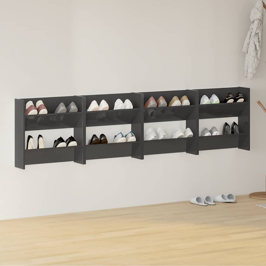 Wall Shoe Cabinets 4 pcs High Gloss Grey 60x18x60 cm Engineered Wood
