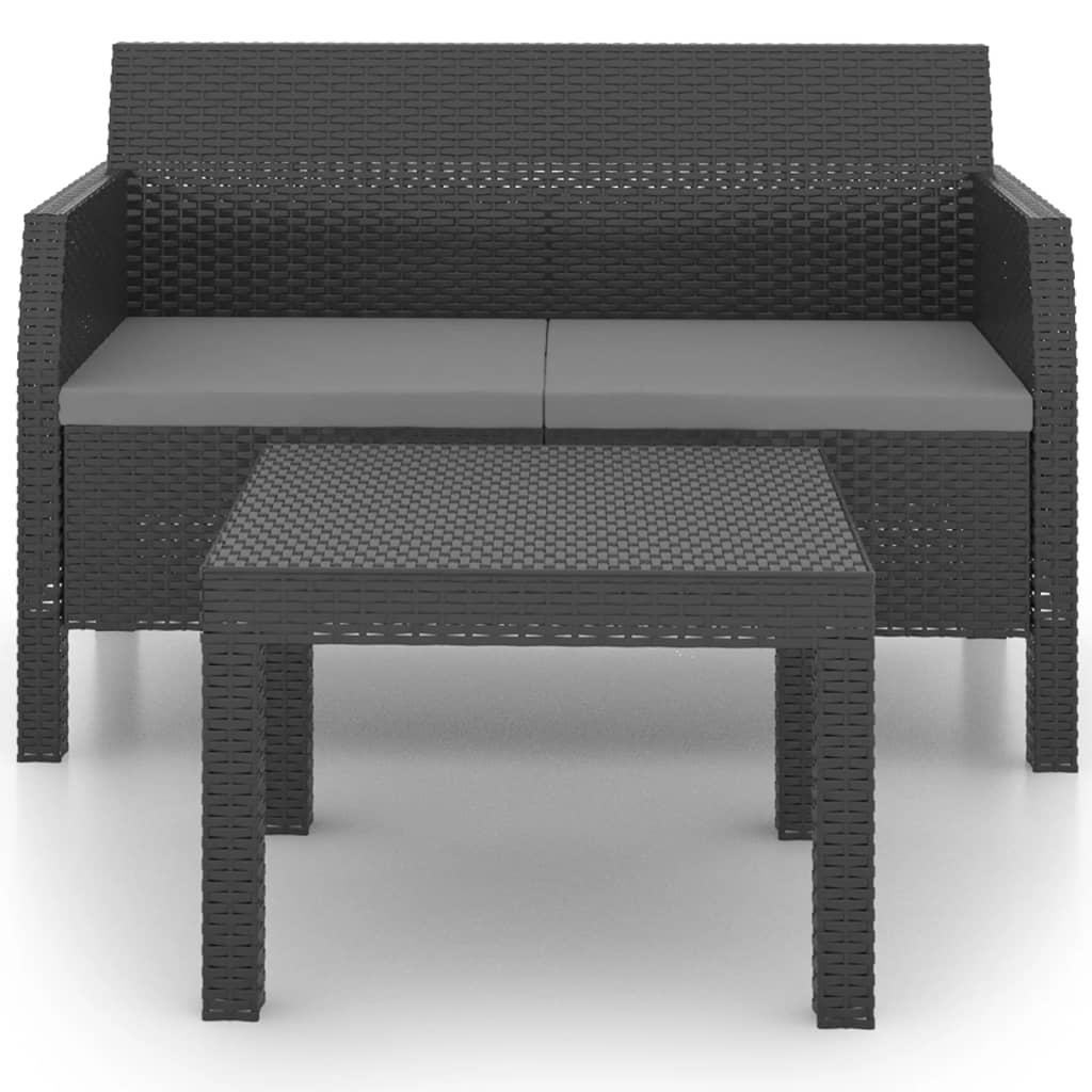 2 Piece Garden Lounge Set with Cushions PP Rattan Anthracite