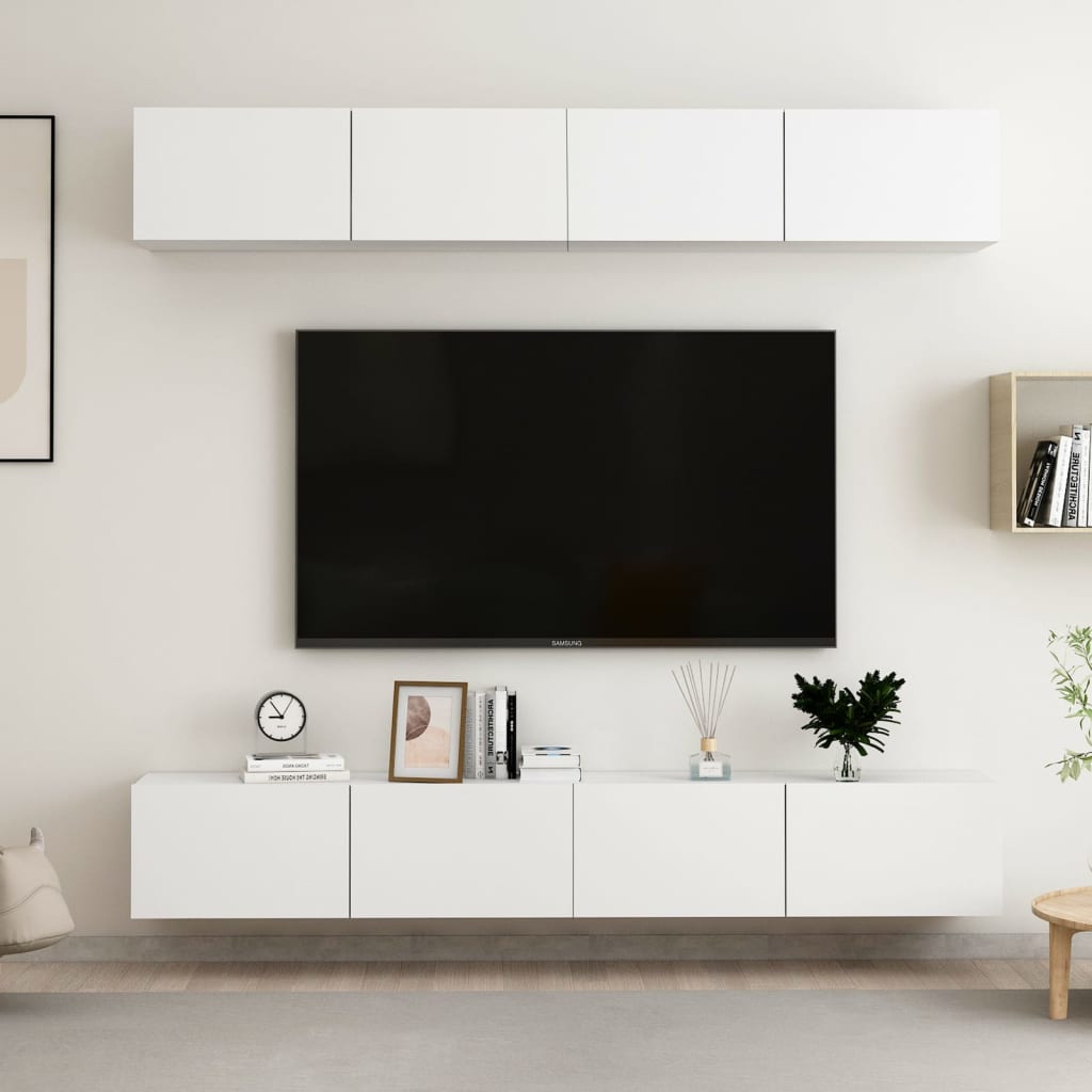4 Piece TV Cabinet Set White 100x30x30 cm Engineered Wood