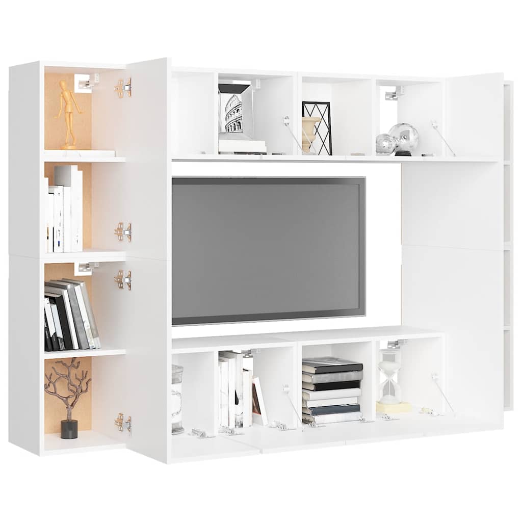 8 Piece TV Cabinet Set White Engineered Wood