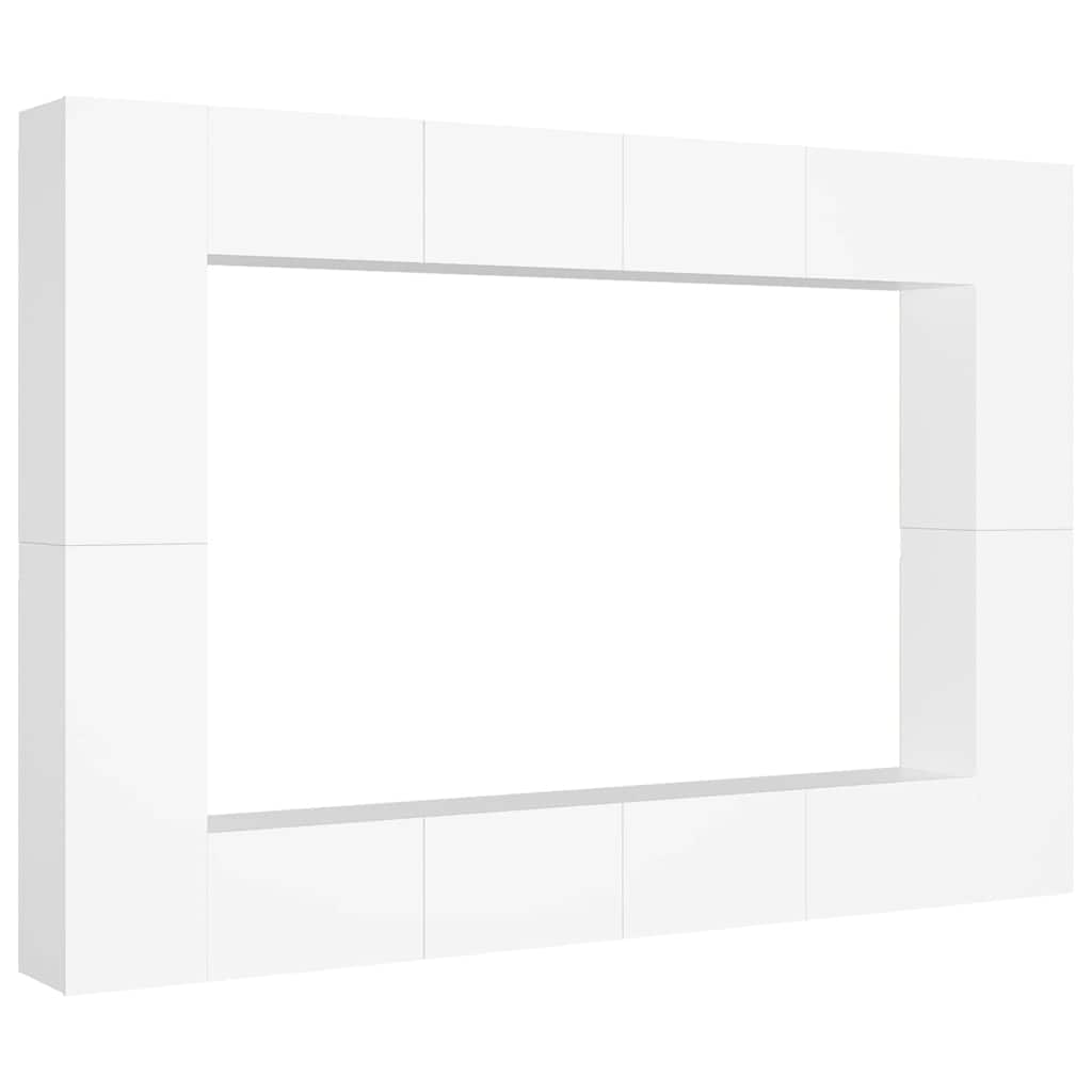 8 Piece TV Cabinet Set White Engineered Wood
