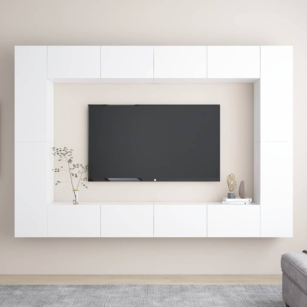 8 Piece TV Cabinet Set White Engineered Wood