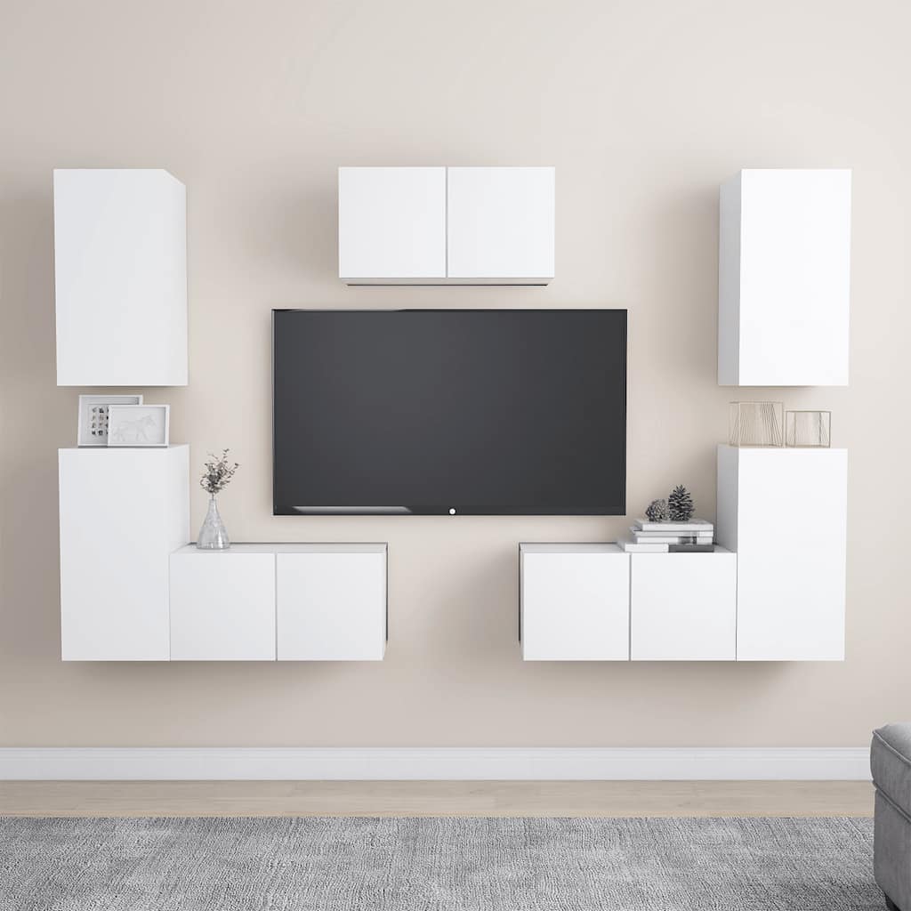 7 Piece TV Cabinet Set White Engineered Wood