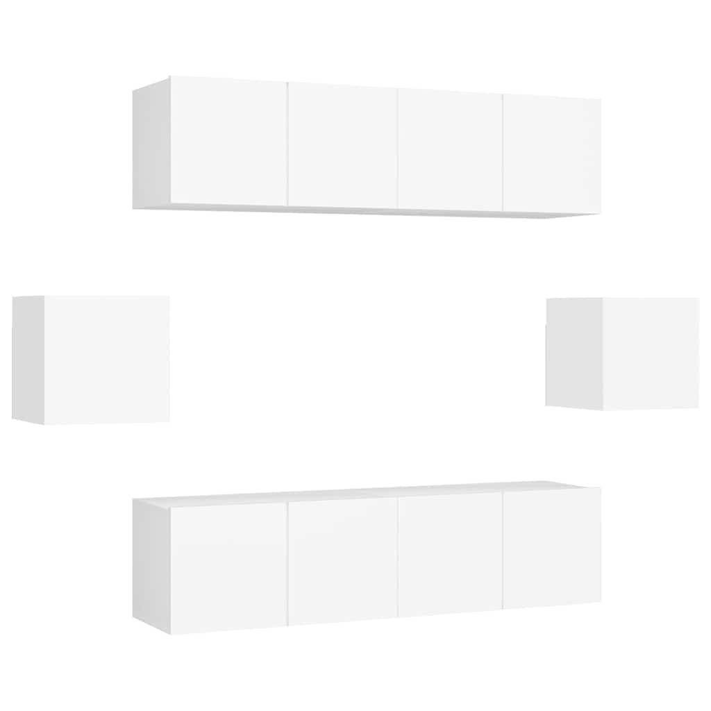 6 Piece TV Cabinet Set White Engineered Wood