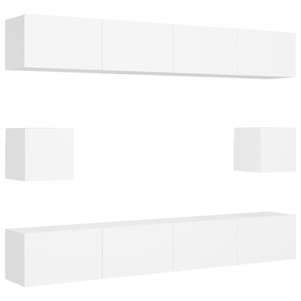 6 Piece TV Cabinet Set White Engineered Wood