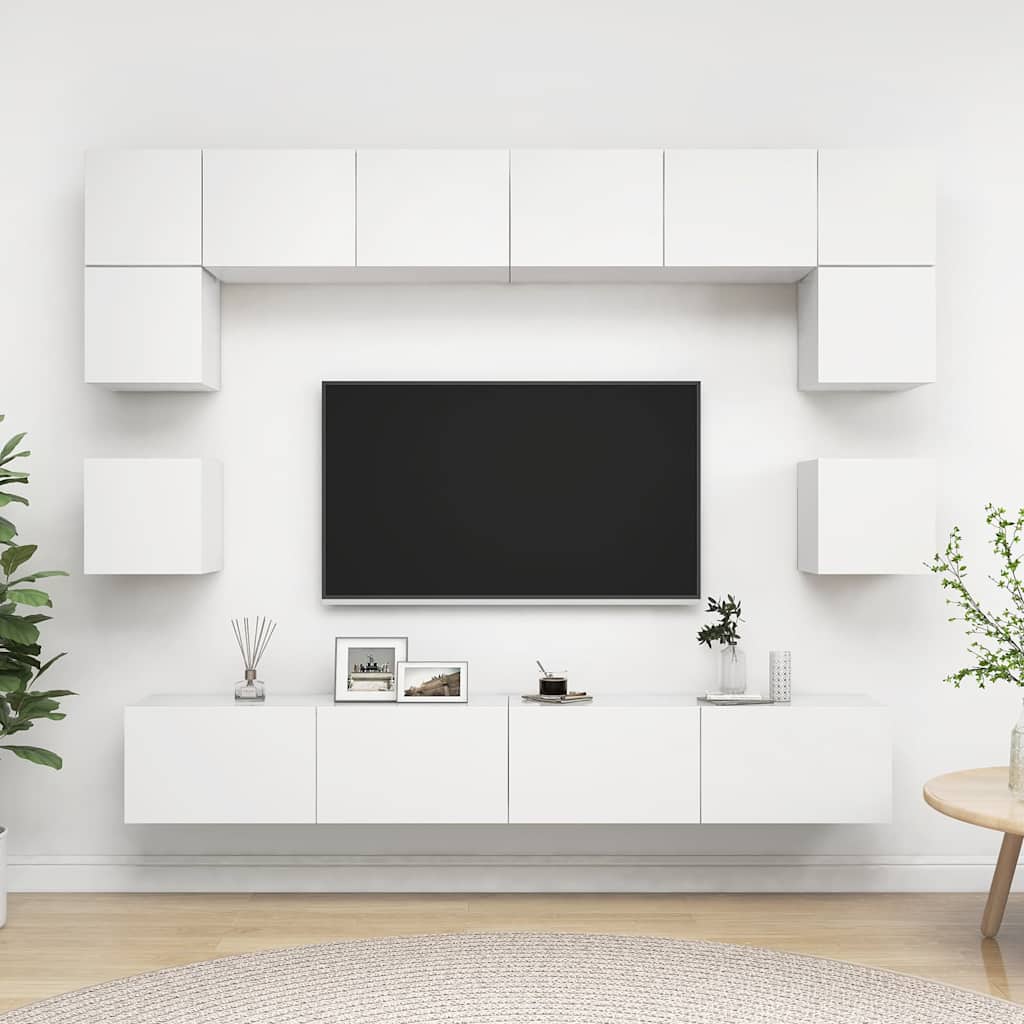 8 Piece TV Cabinet Set White Engineered Wood