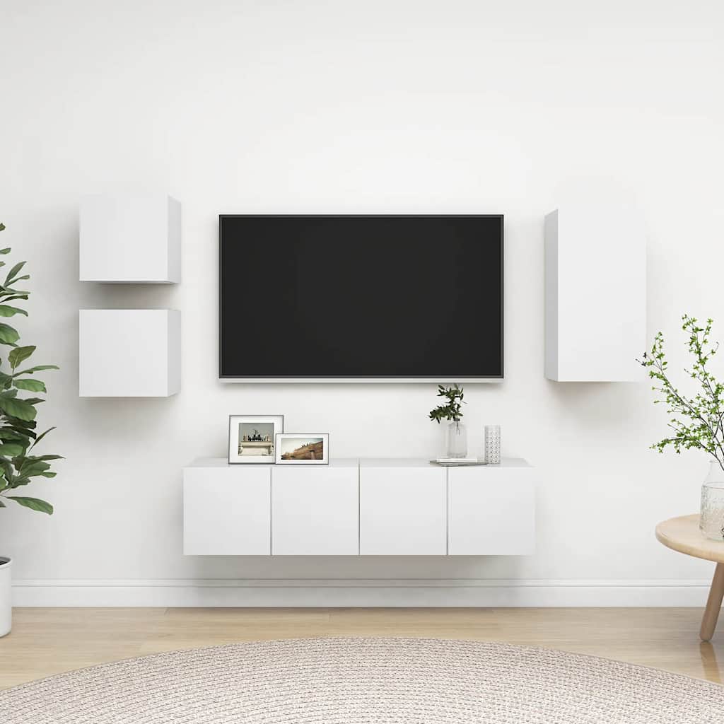5 Piece TV Cabinet Set White Engineered Wood