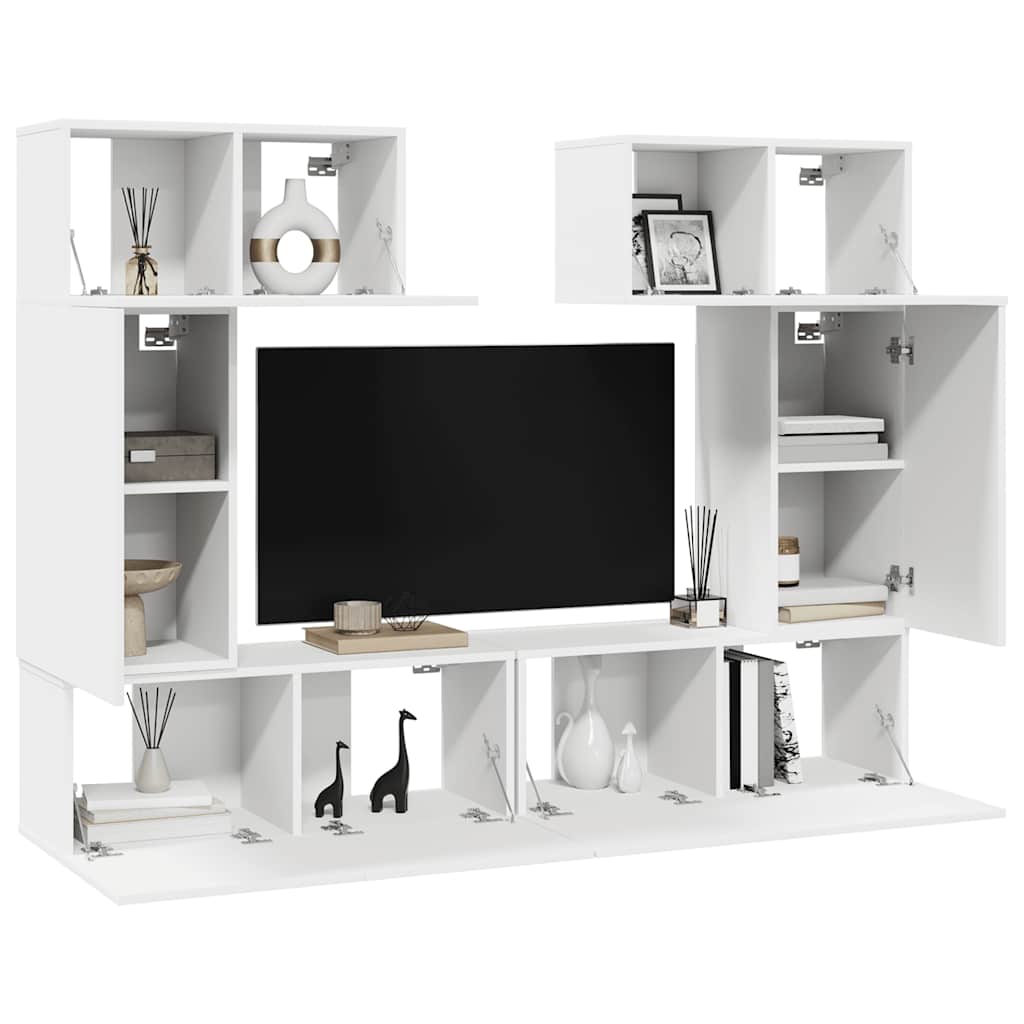 6 Piece TV Cabinet Set White Engineered Wood