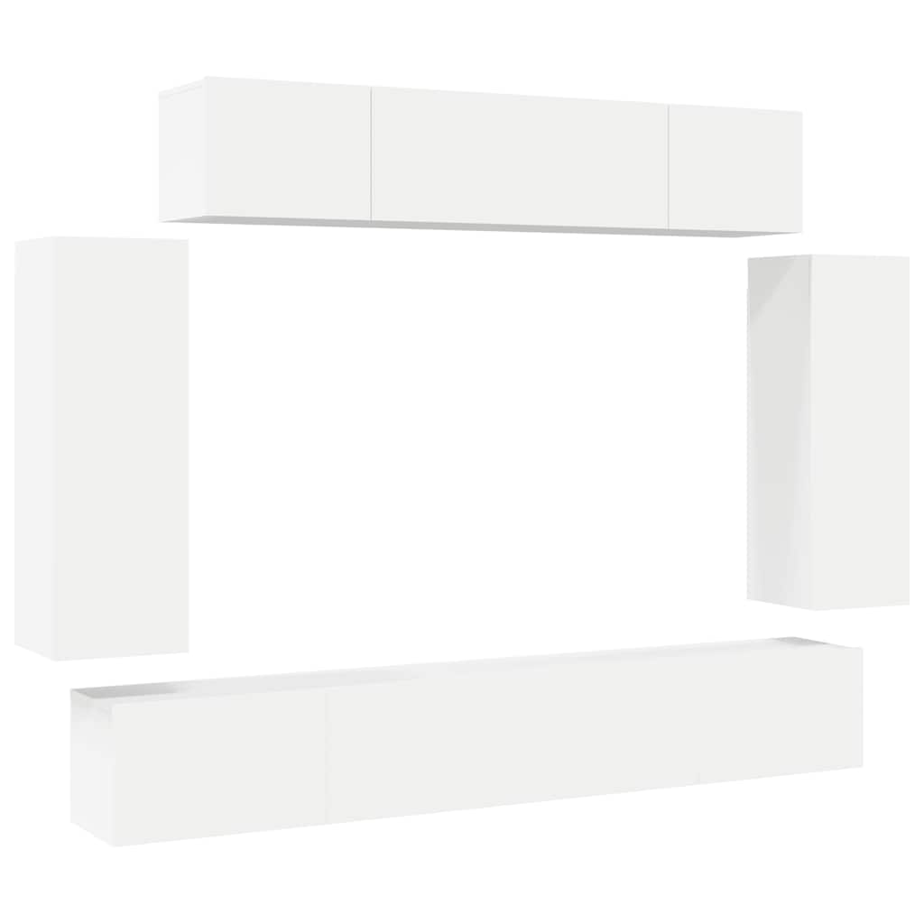 6 Piece TV Cabinet Set White Engineered Wood