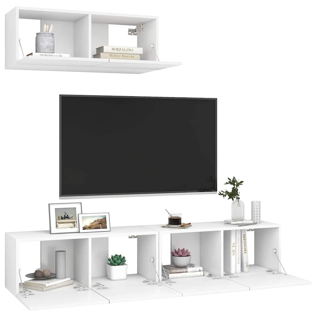 3 Piece TV Cabinet Set White Engineered Wood