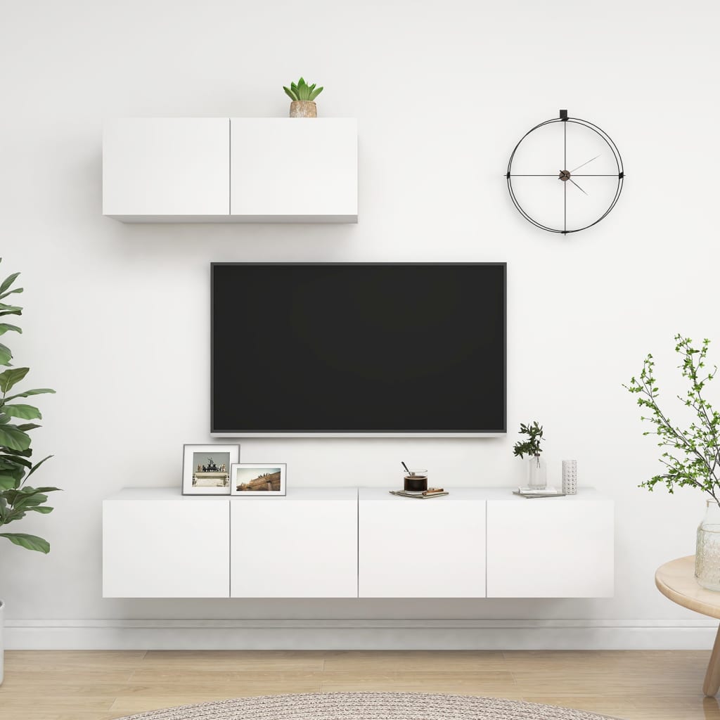 3 Piece TV Cabinet Set White Engineered Wood