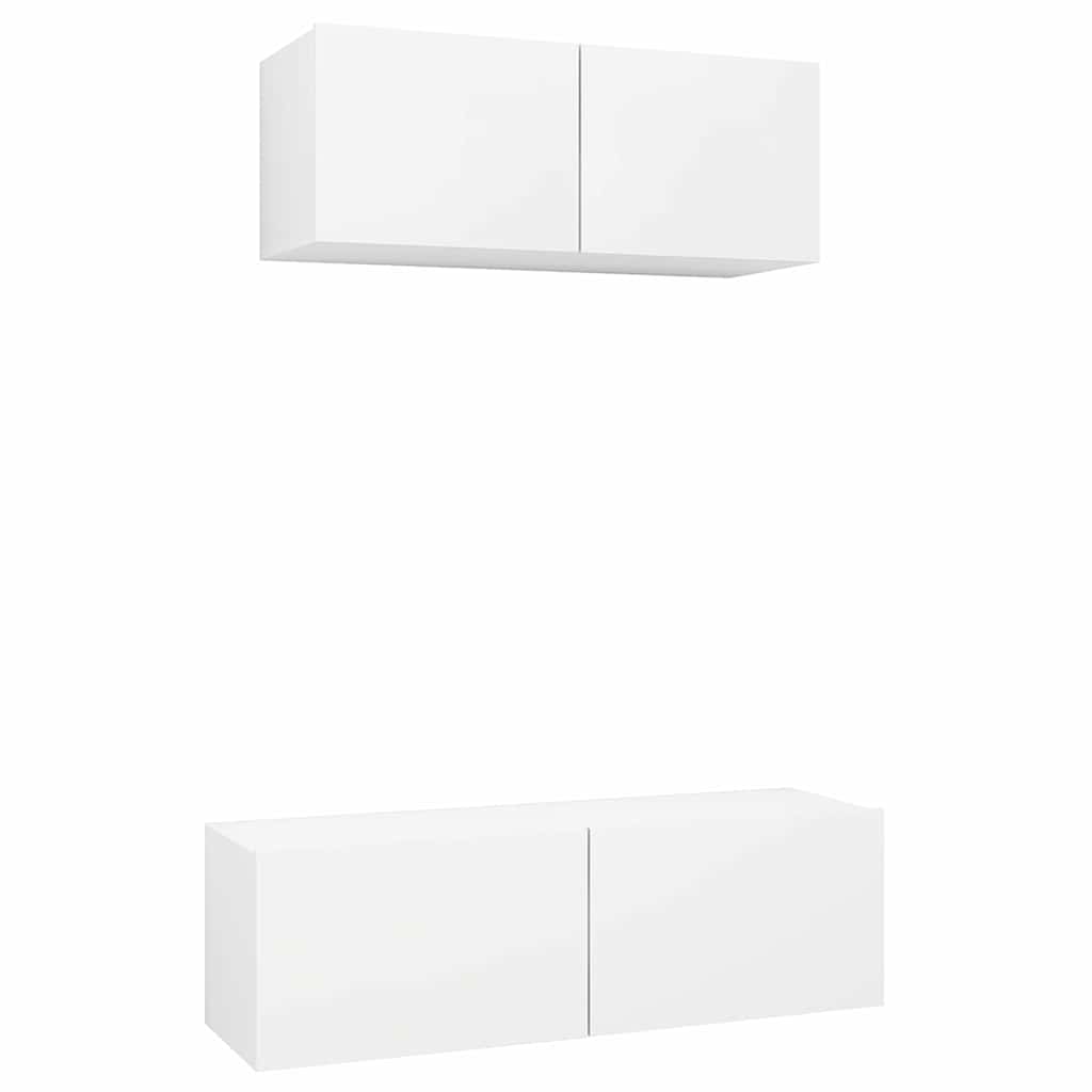 2 Piece TV Cabinet Set White Engineered Wood