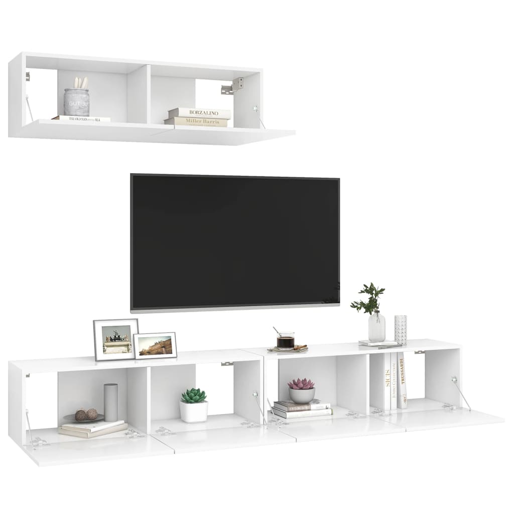 3 Piece TV Cabinet Set White Engineered Wood