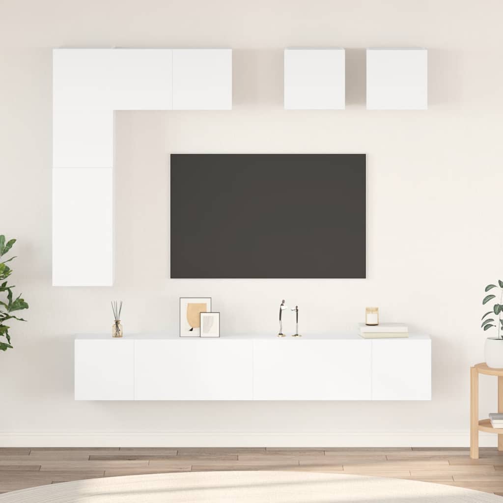 8 Piece TV Cabinet Set White Engineered Wood