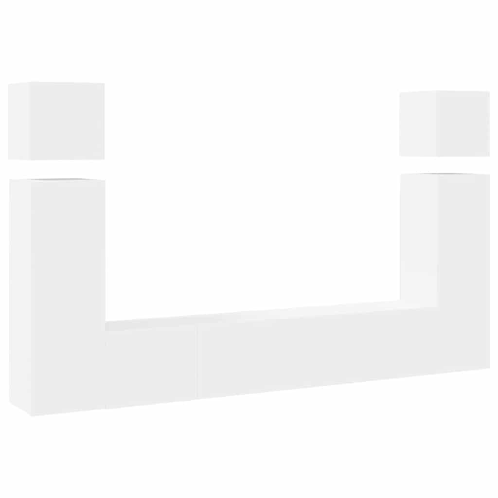 8 Piece TV Cabinet Set White Engineered Wood