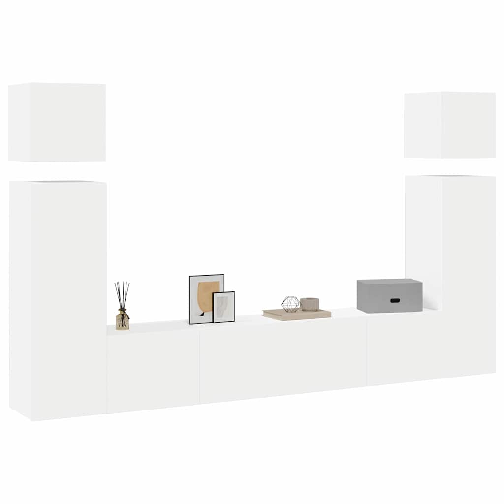 8 Piece TV Cabinet Set White Engineered Wood