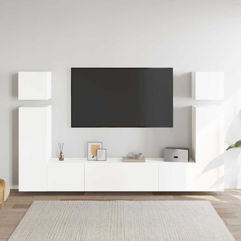 8 Piece TV Cabinet Set White Engineered Wood