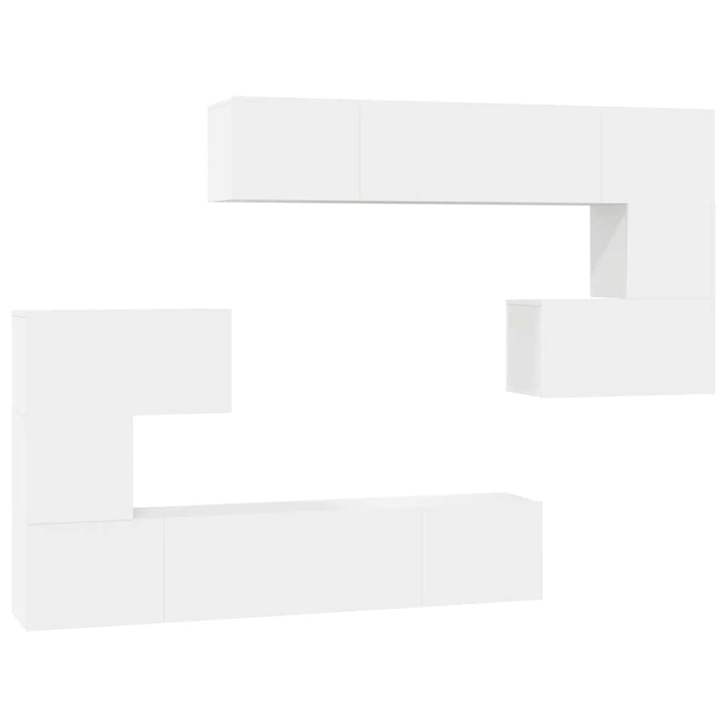 8 Piece TV Cabinet Set White Engineered Wood
