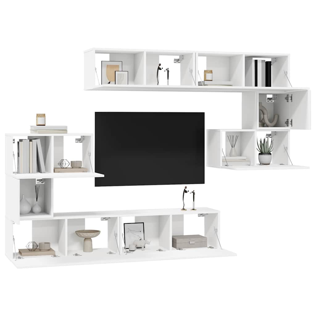 8 Piece TV Cabinet Set White Engineered Wood