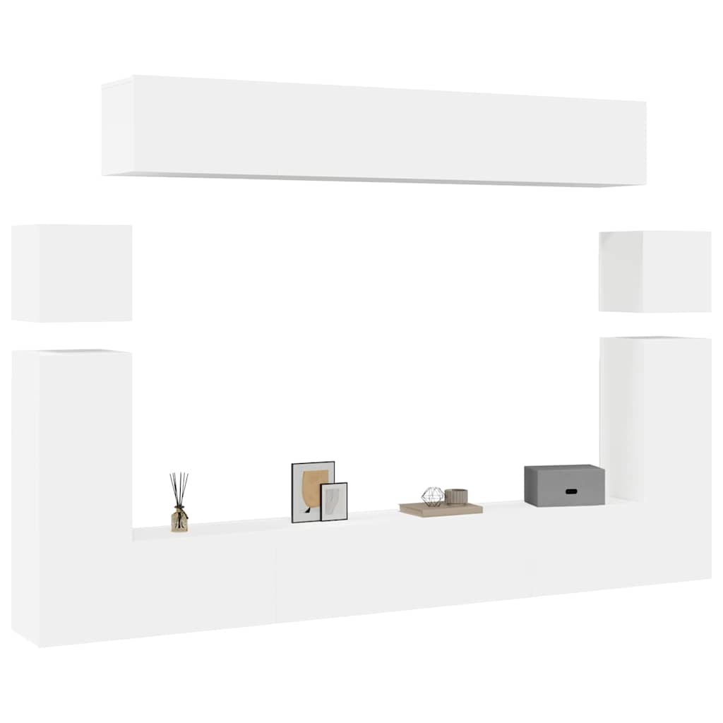 8 Piece TV Cabinet Set White Engineered Wood
