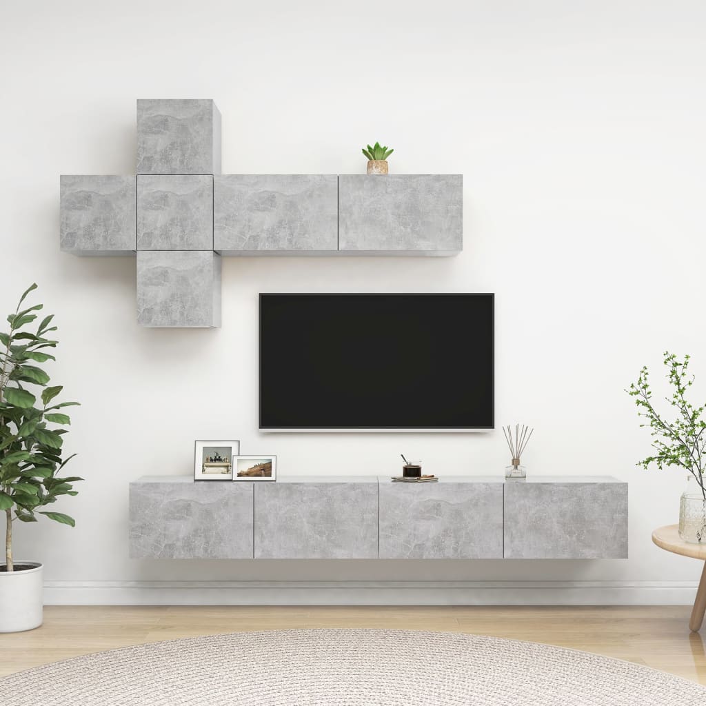 7 Piece TV Cabinet Set Concrete Grey Engineered Wood