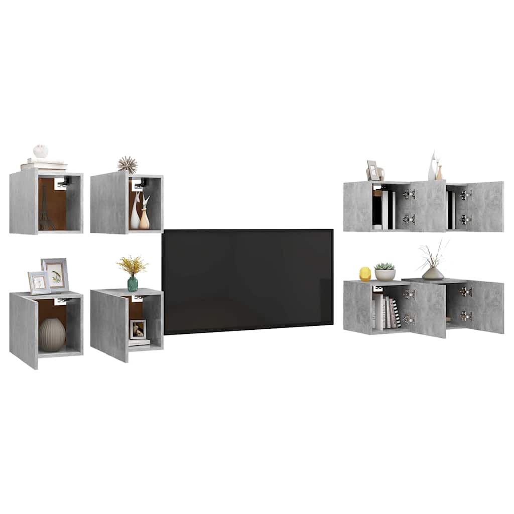 8 Piece Wall-mounted TV Cabinet Set Concrete Grey 30,5x30x30 cm