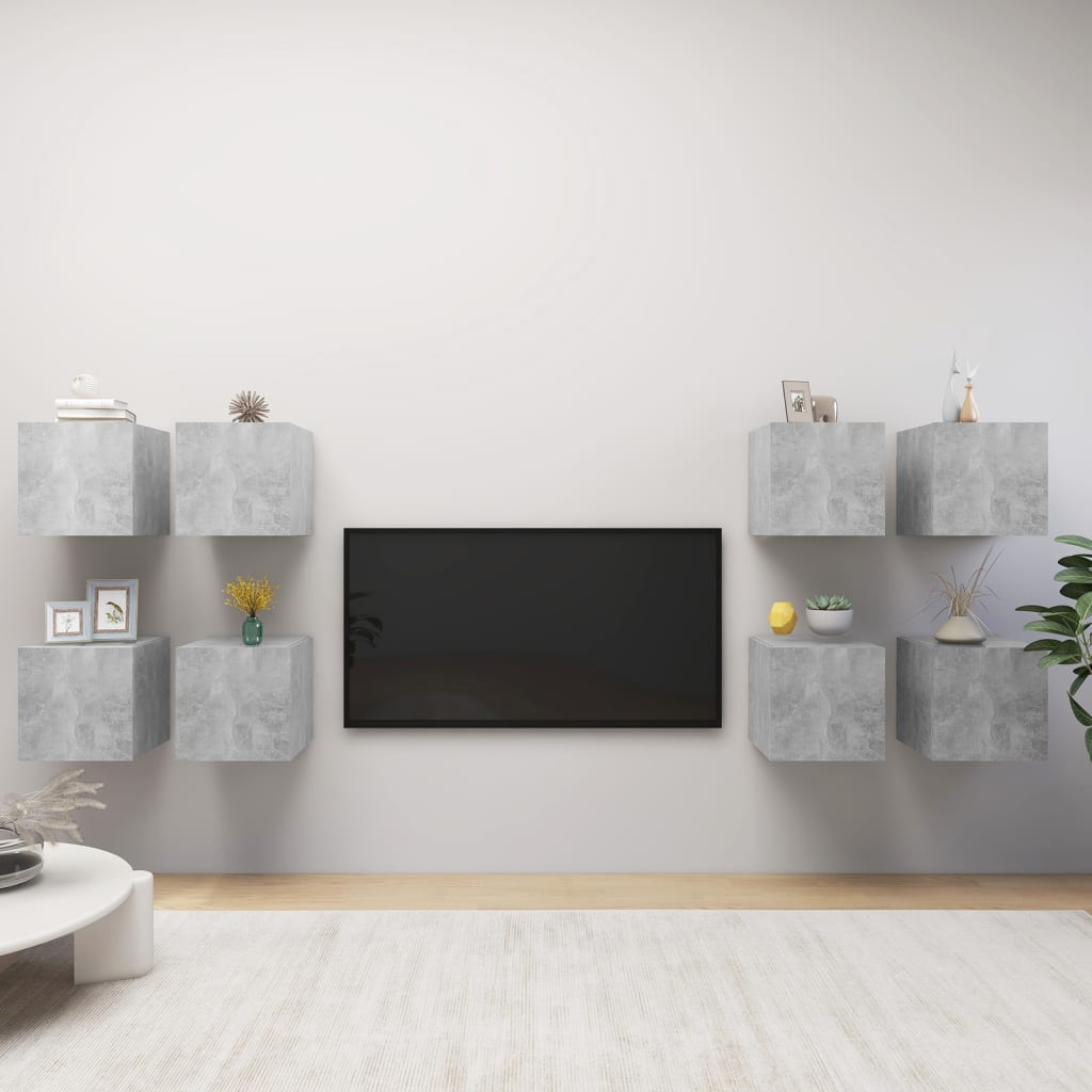8 Piece Wall-mounted TV Cabinet Set Concrete Grey 30,5x30x30 cm
