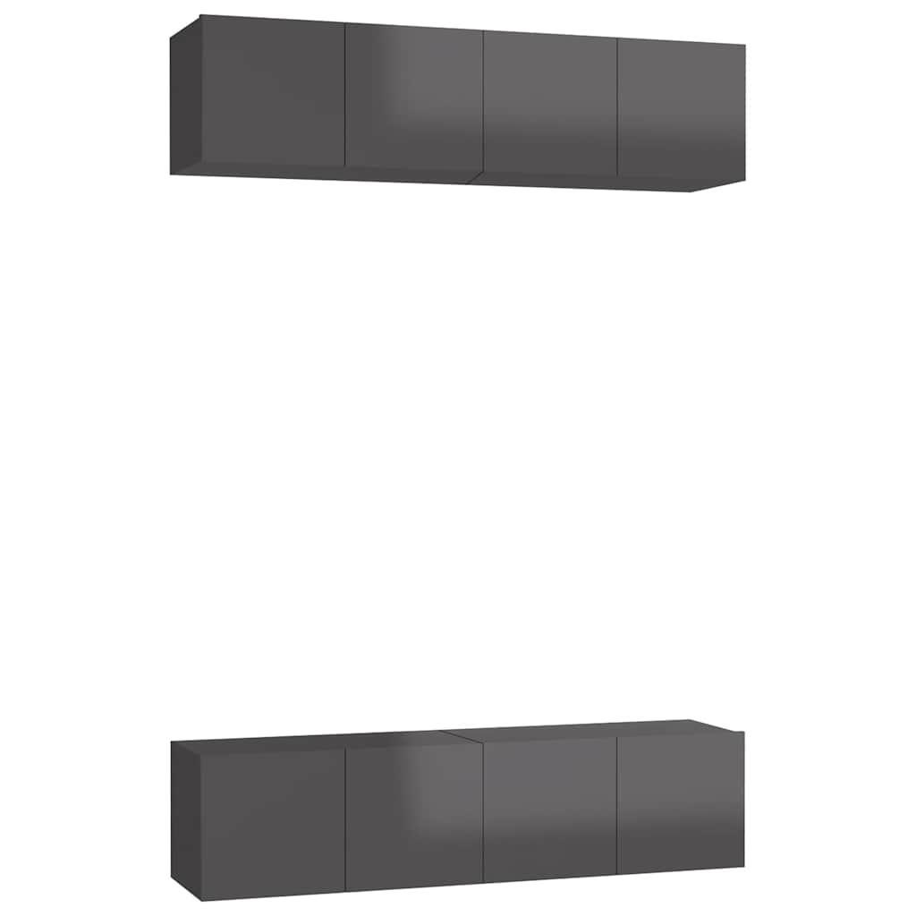 4 Piece TV Cabinet Set High Gloss Grey 60x30x30 cm Engineered Wood