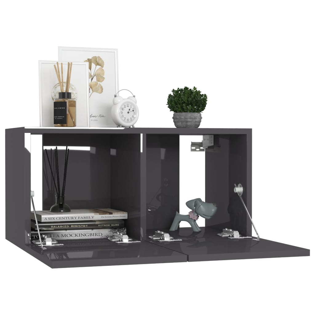 4 Piece TV Cabinet Set High Gloss Grey 60x30x30 cm Engineered Wood