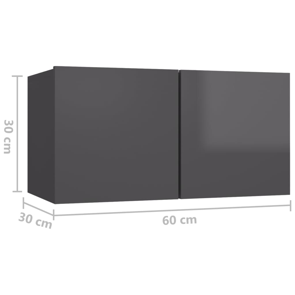 4 Piece TV Cabinet Set High Gloss Grey 60x30x30 cm Engineered Wood