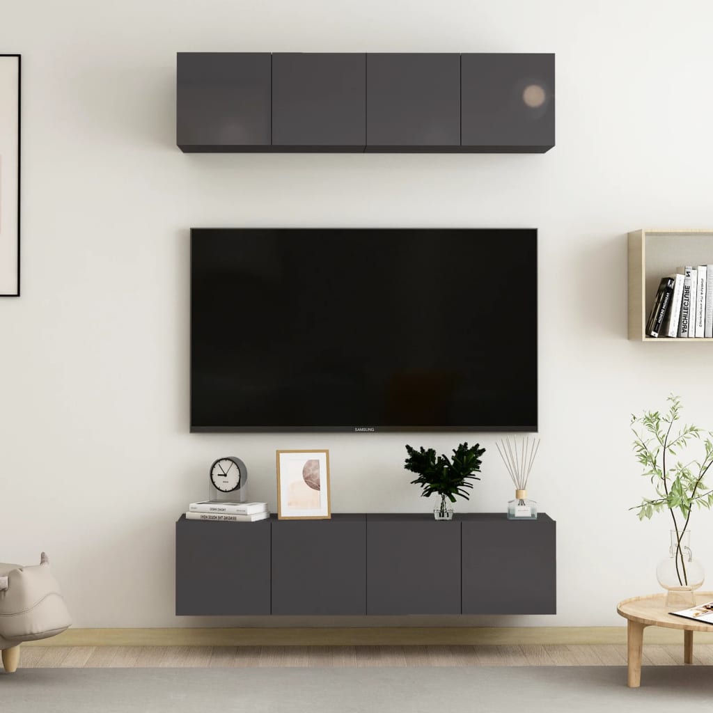 4 Piece TV Cabinet Set High Gloss Grey 60x30x30 cm Engineered Wood