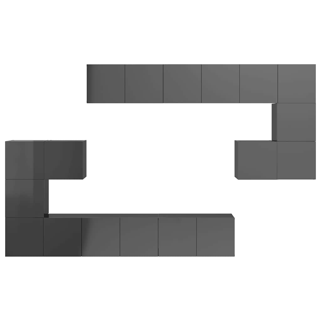 10 Piece TV Cabinet Set High Gloss Grey Engineered Wood