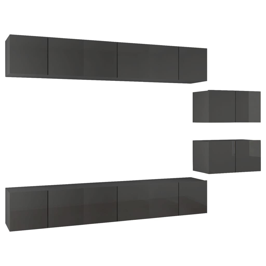 8 Piece Wall-mounted TV Cabinet Set High Gloss Grey Engineered Wood