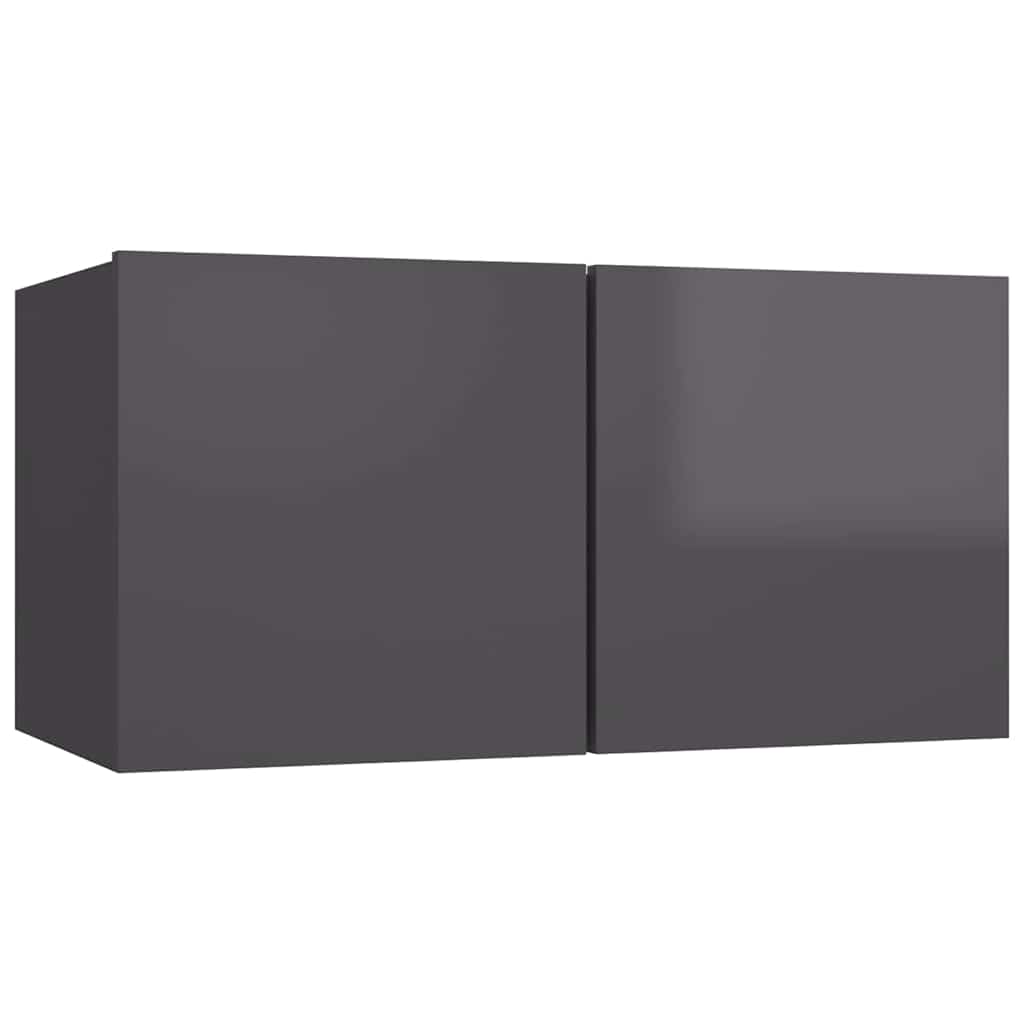 8 Piece Wall-mounted TV Cabinet Set High Gloss Grey Engineered Wood