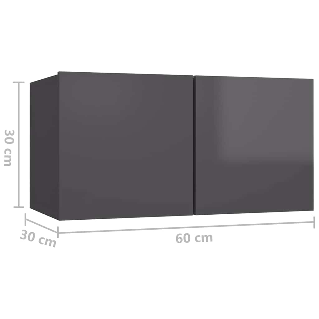 8 Piece Wall-mounted TV Cabinet Set High Gloss Grey Engineered Wood