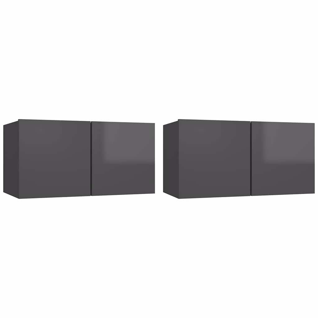 Hanging TV Cabinets 2 pcs High Gloss Grey 60x30x30 cm