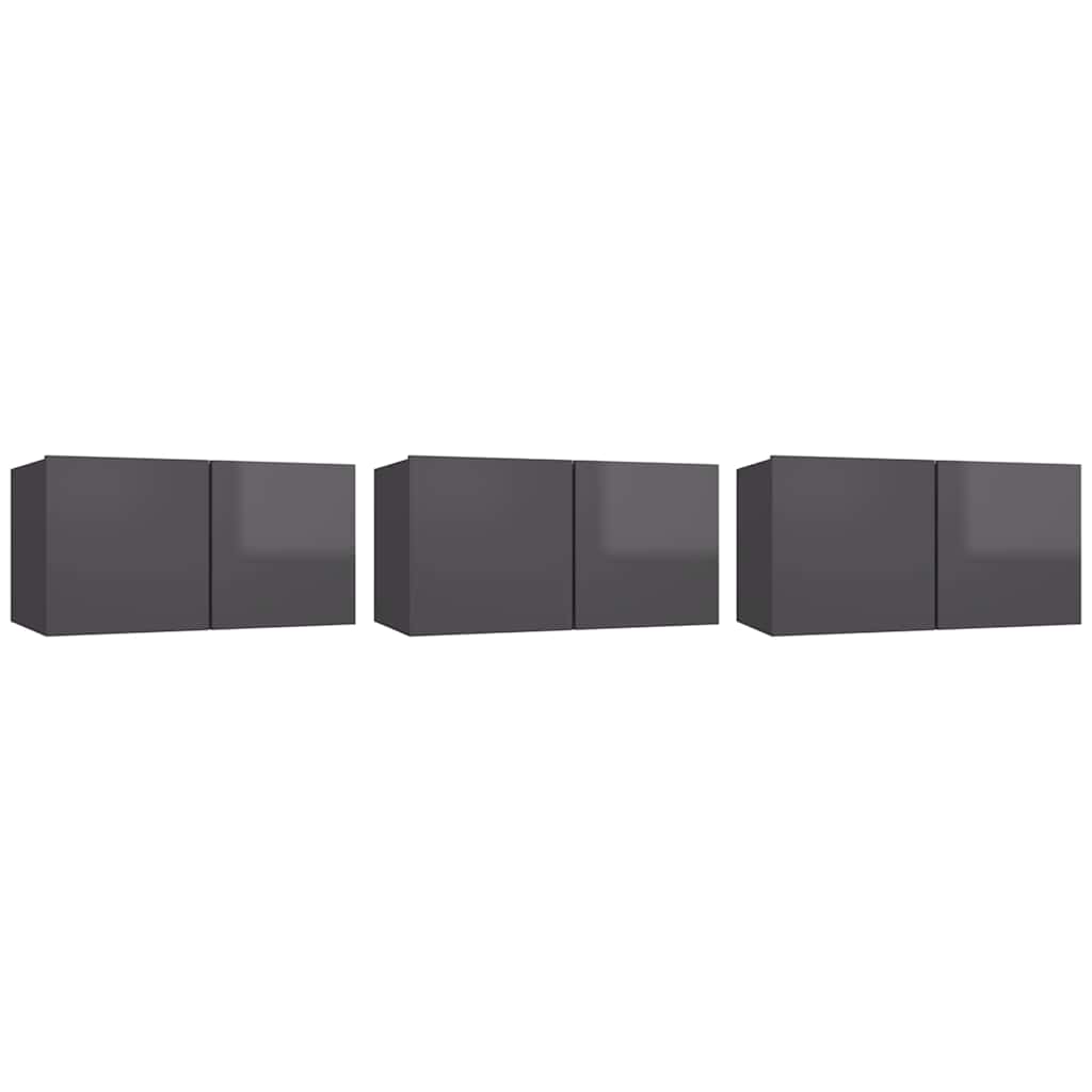Hanging TV Cabinets 3 pcs High Gloss Grey 60x30x30 cm