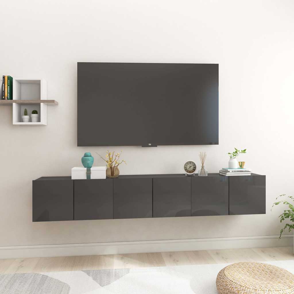Hanging TV Cabinets 3 pcs High Gloss Grey 60x30x30 cm