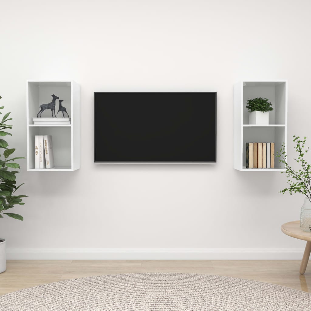 2 Piece Wall-mounted TV Cabinet Set High Gloss White Engineered Wood