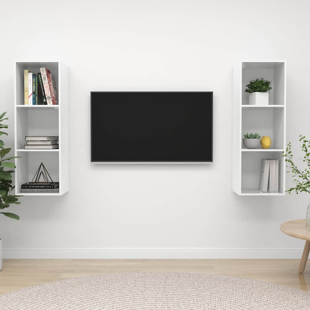 2 Piece Wall-mounted TV Cabinet Set High Gloss White Engineered Wood