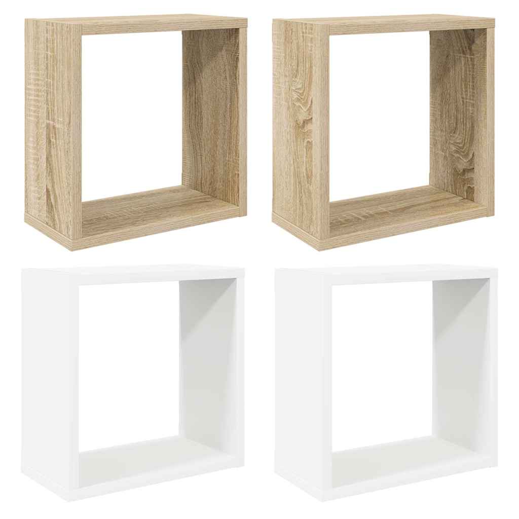 Wall Cube Shelves 4 pcs White and Sonoma Oak 30x15x30 cm