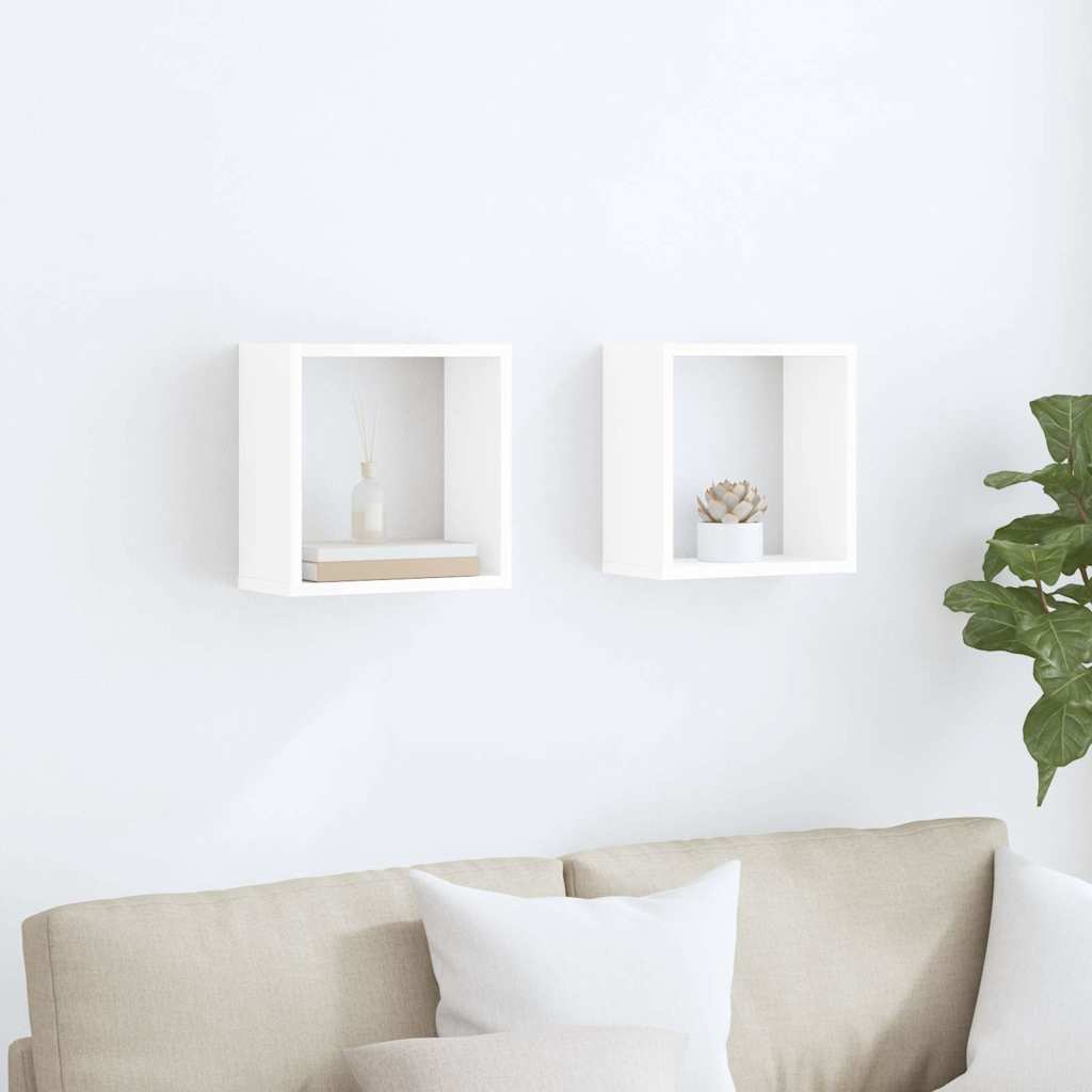 Wall Cube Shelves 2 pcs High Gloss White 30x15x30 cm