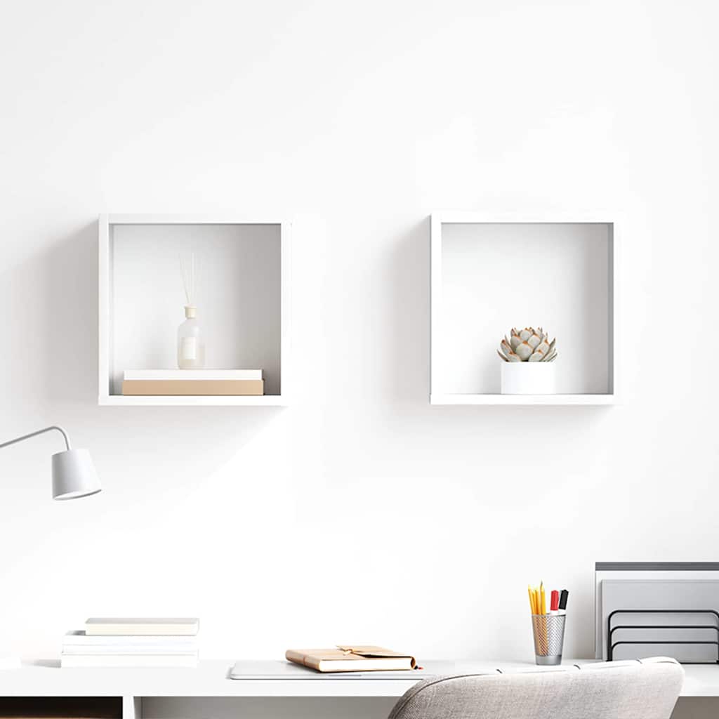 Wall Cube Shelves 2 pcs High Gloss White 30x15x30 cm