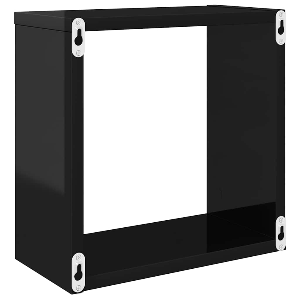 Wall Cube Shelves 2 pcs High Gloss Black 30x15x30 cm