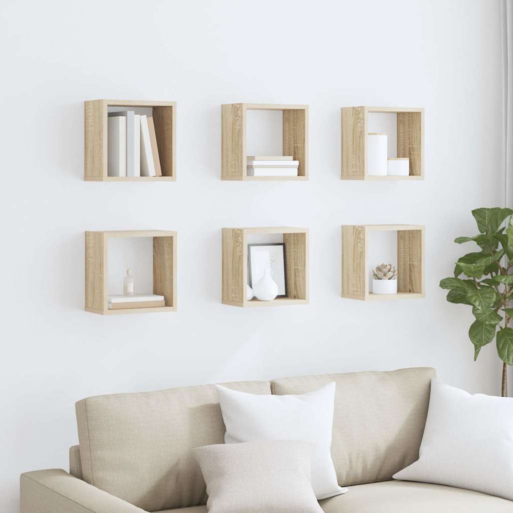 Wall Cube Shelves 6 pcs Sonoma Oak 26x15x26 cm