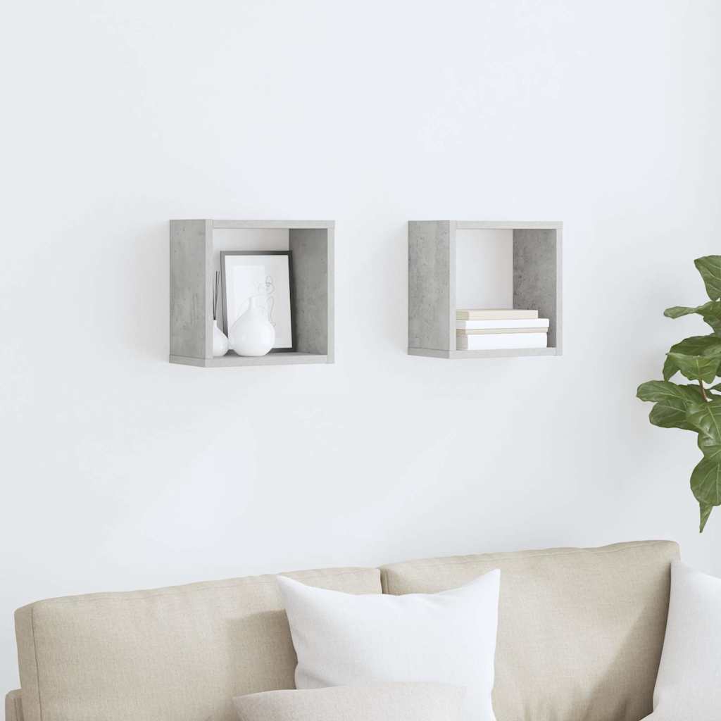 Wall Cube Shelves 2 pcs Concrete Grey 26x15x26 cm
