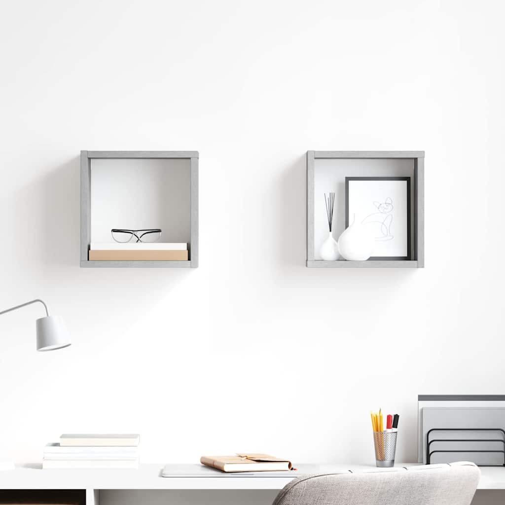 Wall Cube Shelves 2 pcs Concrete Grey 26x15x26 cm